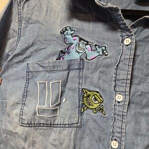 Torrid Blue Button Down Shirt with Embroidered Characters